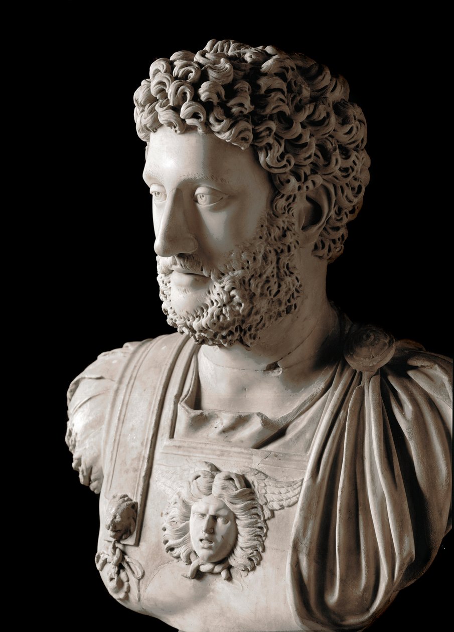 Romersk konst: "" Den romerske kejsaren Commodus (161-192)"" Byst av marmor - Musei Capitolini Rom - Byst av kejsar Commodus (161-192) - Marmorskulptur - Musei Capitolini, Rom, Italien av Roman