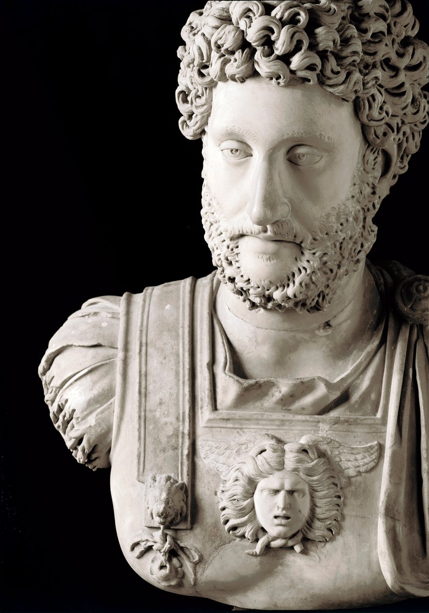 Romersk konst: "" Den romerske kejsaren Commodus (161-192)"" Byst av marmor - Musei Capitolini Rom - Byst av kejsar Commodus (161-192) - Marmorskulptur - Musei Capitolini, Rom, Italien av Roman