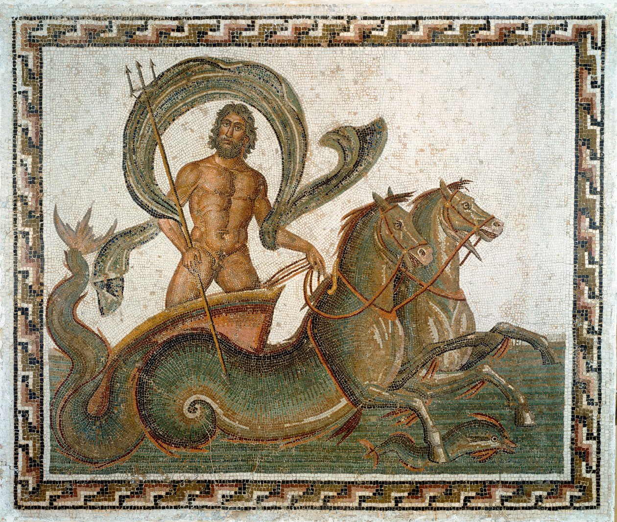 Romersk konst: "" Neptunus triumf""" Mosaik från 300-talet e.Kr. Sousse, Musee Archeologique, Tunisien av Roman