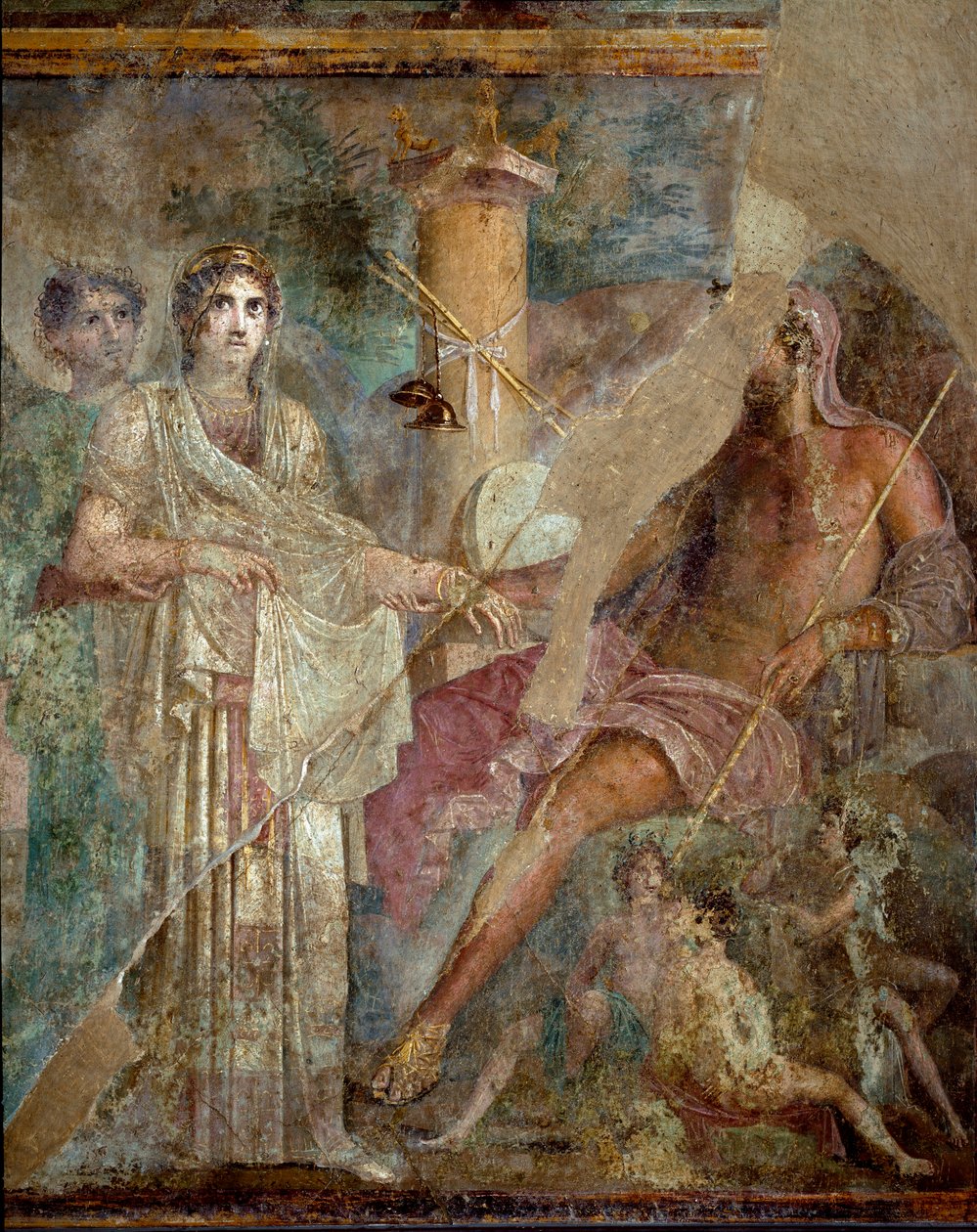 Romersk konst: "" Zeus och Heras äktenskap på berget Ida"" Romersk fresk från platsen för den tragiske poetens hus i Pompei. 1:a århundradet e.Kr. Neapel, Museo Archeologico Nazionale - Romersk konst: Zeus och Heras bröllop på berget Ida. Romersk fresk frå av Roman