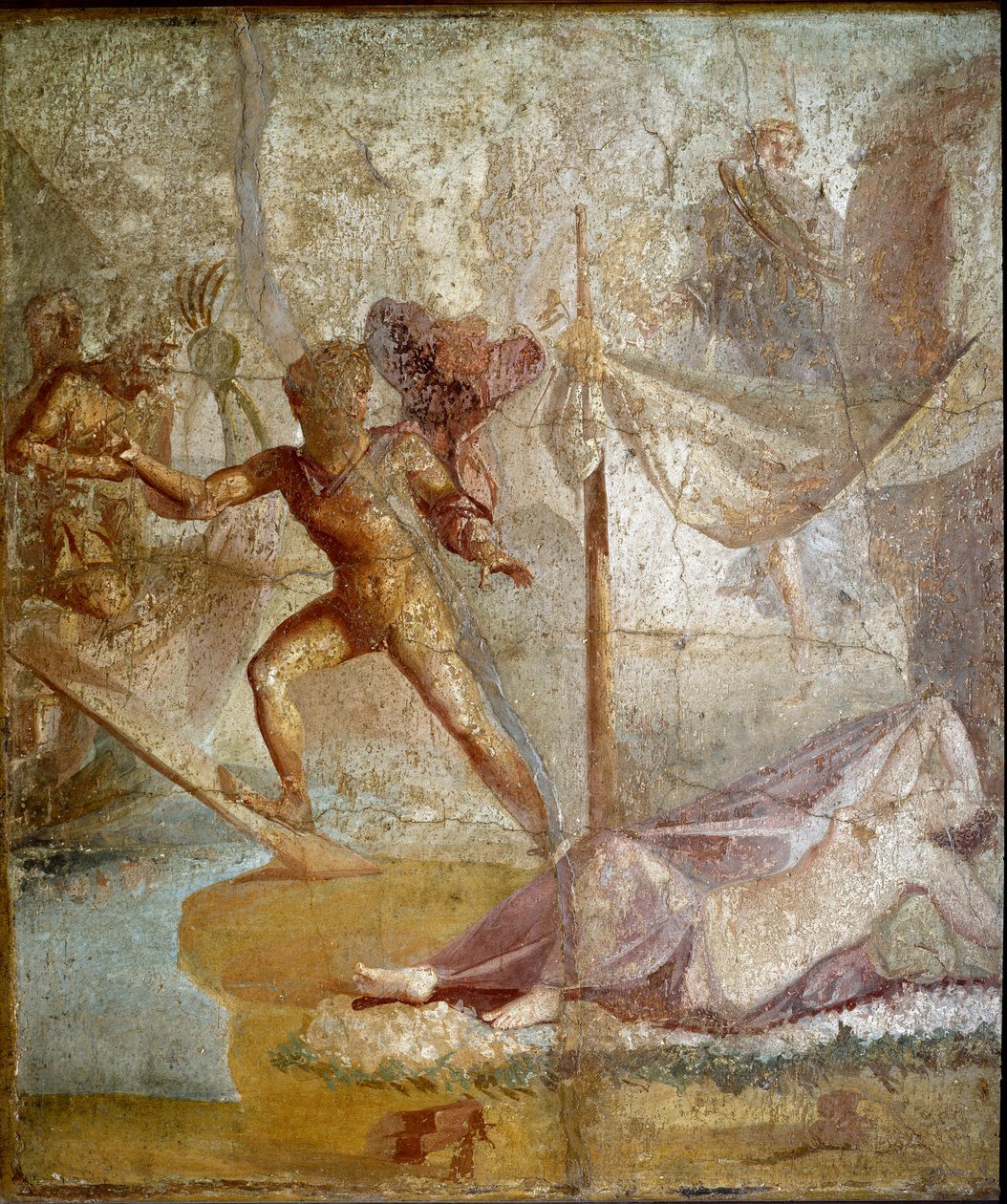 Romersk konst: "" Thesee överger Ariane "" Romersk fresk från Pompei-platsen. 1:a århundradet e.Kr. Neapel, Arkeologiska museet av Roman