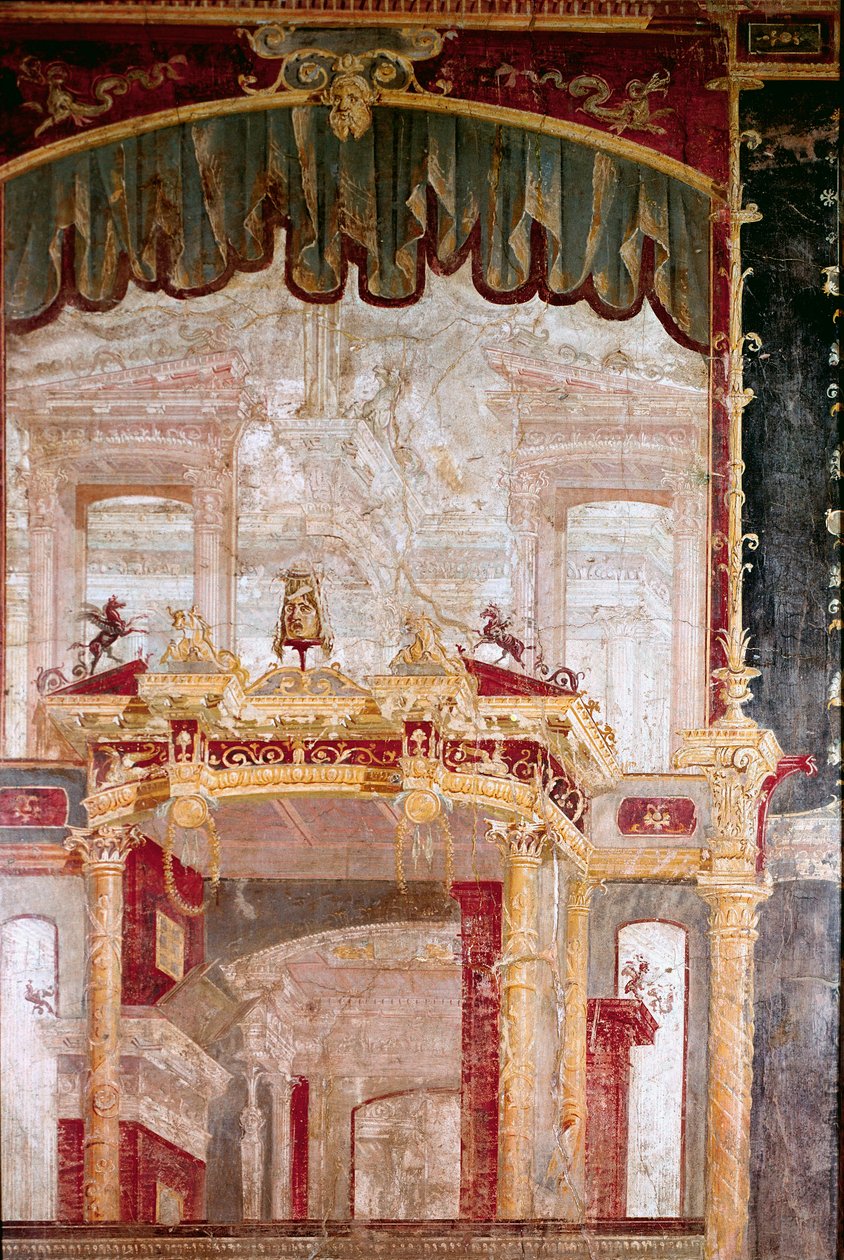 Romersk konst: "" dekor"" romersk fresk av den 4:e pompeianska stilen från Ercolano (Herculanum eller Herculaneum) 60-80 e.Kr. av Roman