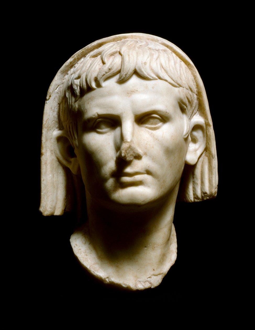 Romersk konst: "chef för kejsaren Augustus (Caius Julius Caesar Octavianus Augustus)"" Marmorskulptur - Merida, Museo Nacional de Arte Romano - Chef för den romerske kejsaren Augustus (Caius Julius Caesar Octavianus Augustus) (63 f.Kr.-14 e.Kr.) - Marmor s av Roman