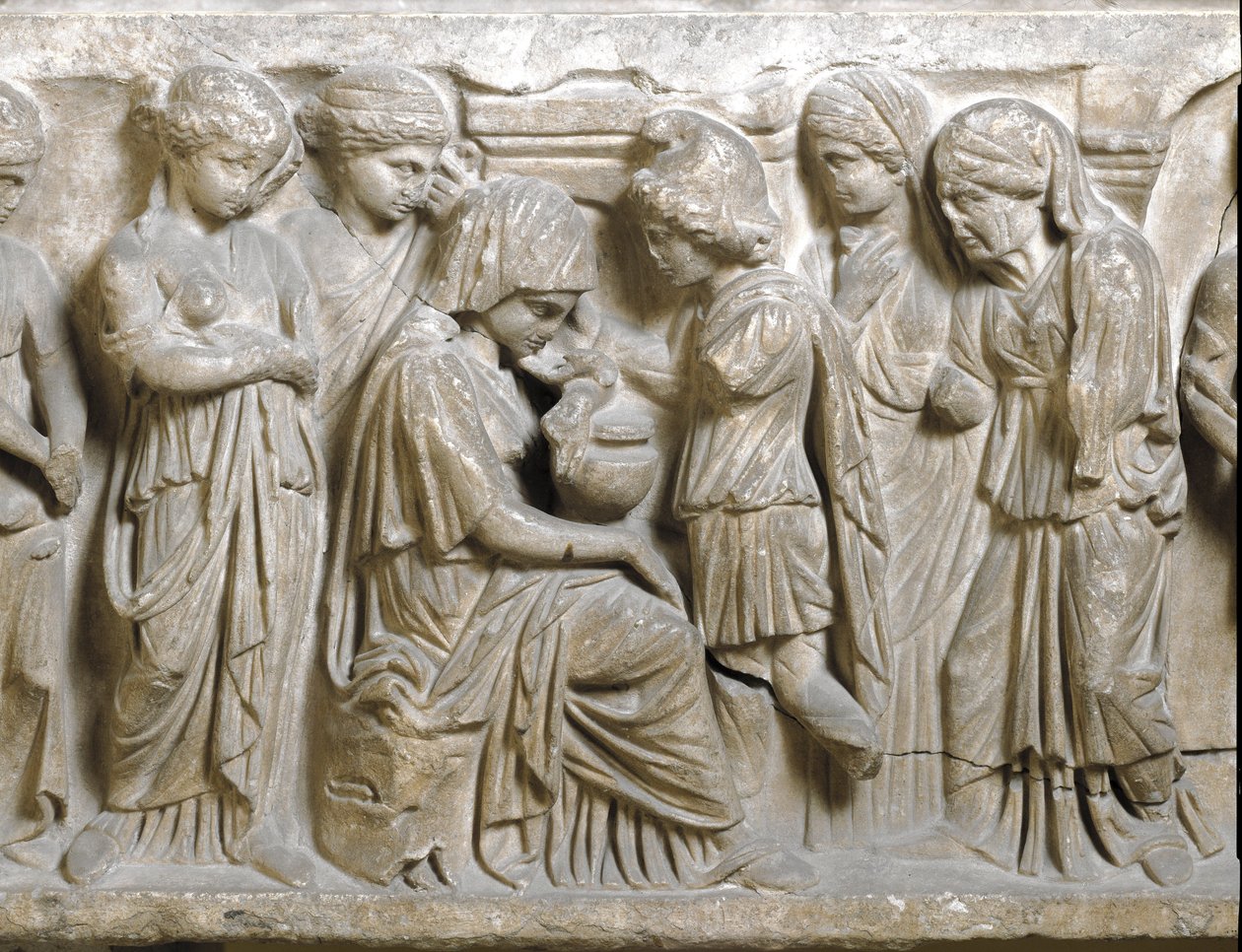 Romersk antikvitet: "" Phedrus sorg i kärlek och stött bort av Hippolyte"" Låg relief av sarkofag kallad "" Phedrus och Hyppolite"". 3:e e.Kr. Palermo, Museo Archeologico Nazionale av Roman