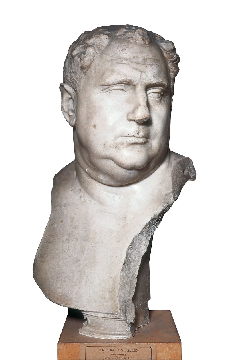 Romersk konst: ""Bust av Vitellius (15-69) romersk kejsare" 2:a århundradet (marmor) av Roman