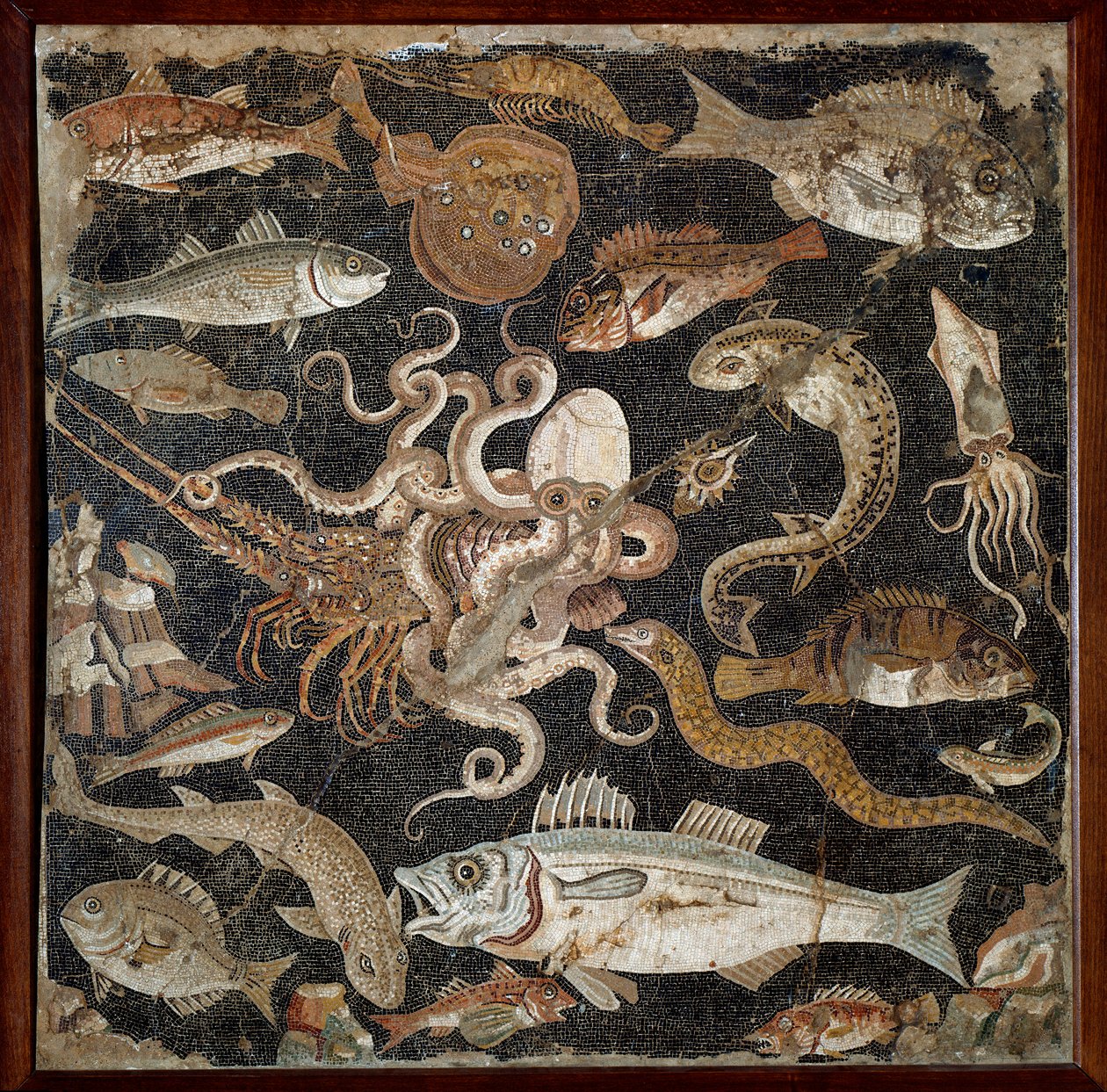 Romersk konst: ""Marin fauna"" Mosaik från 200-talet. Neapel, Arkeologiska museet, inv. 120177 - Romersk konst: Marint liv. Mosaik från 200-talet f.Kr. Arkeologiska museet, inv. 120177, Neapel, Italien. av Roman