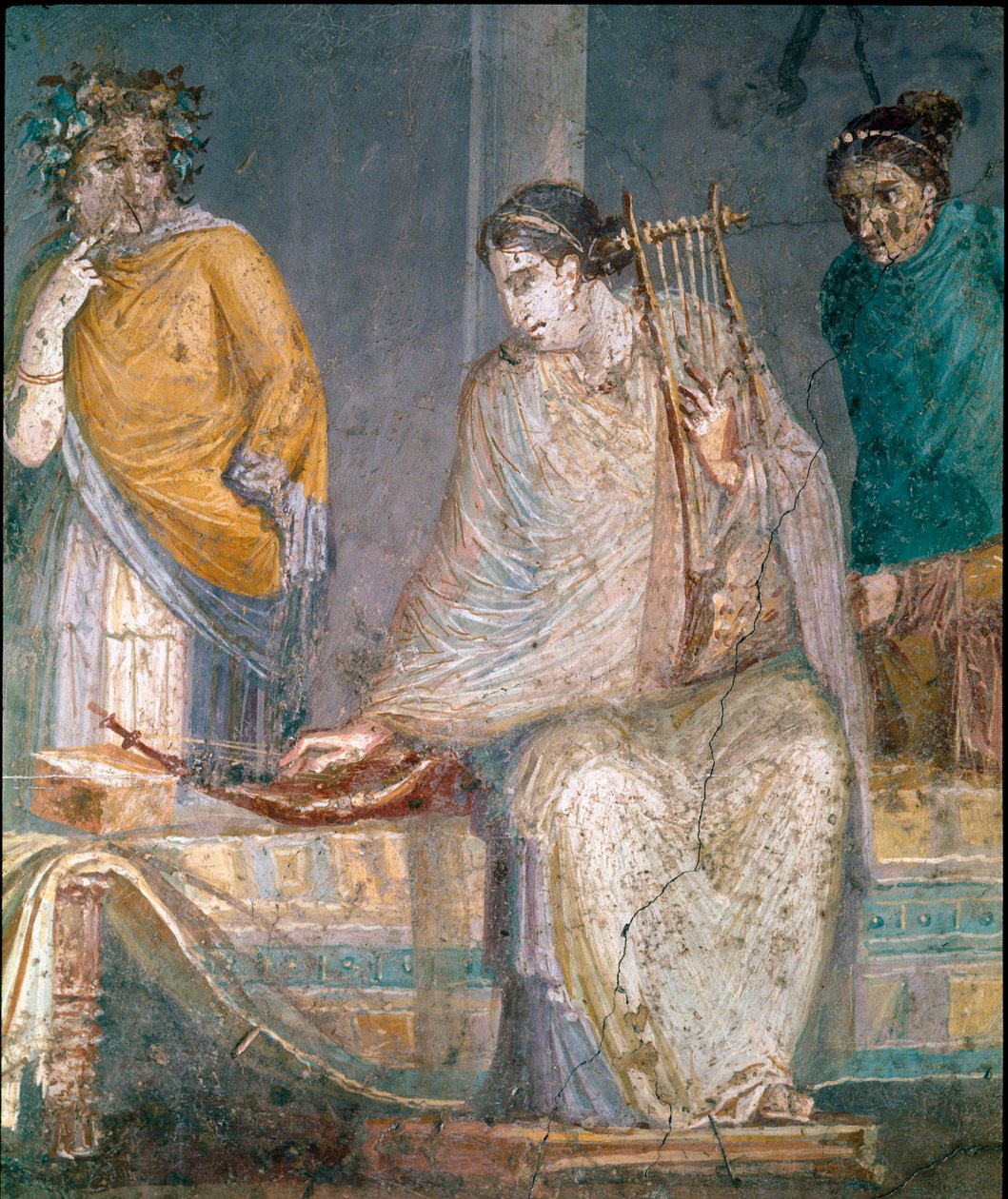 Romersk konst: en cythared. Fresk från platsen för Castellammare di Stabia nära Neapel.1:a århundradet e.Kr. (fresk) av Roman