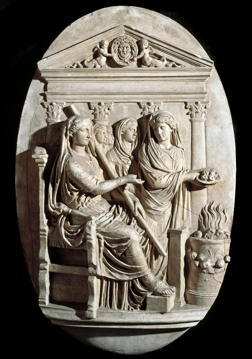 Romersk konst: en offerscen i Vesta (Hestia) från Villa Albani (låg relief) av Roman