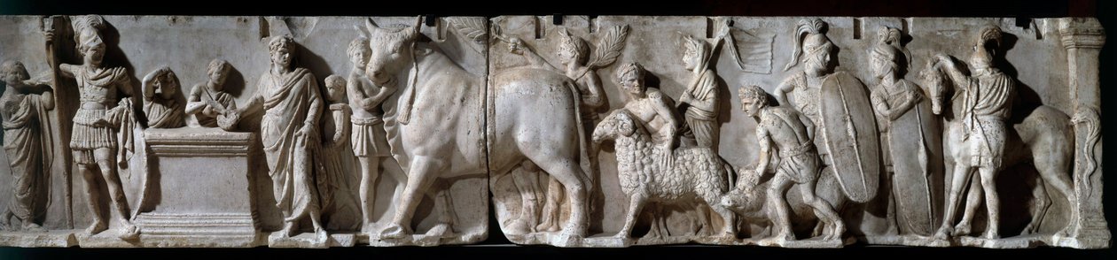 Romersk konst: Domitius Ahenobarbus altare. 100 f.Kr. Scen för offer till guden Mars. relief på marmor. Sön 2.05 m. Paris, Louvren av Roman
