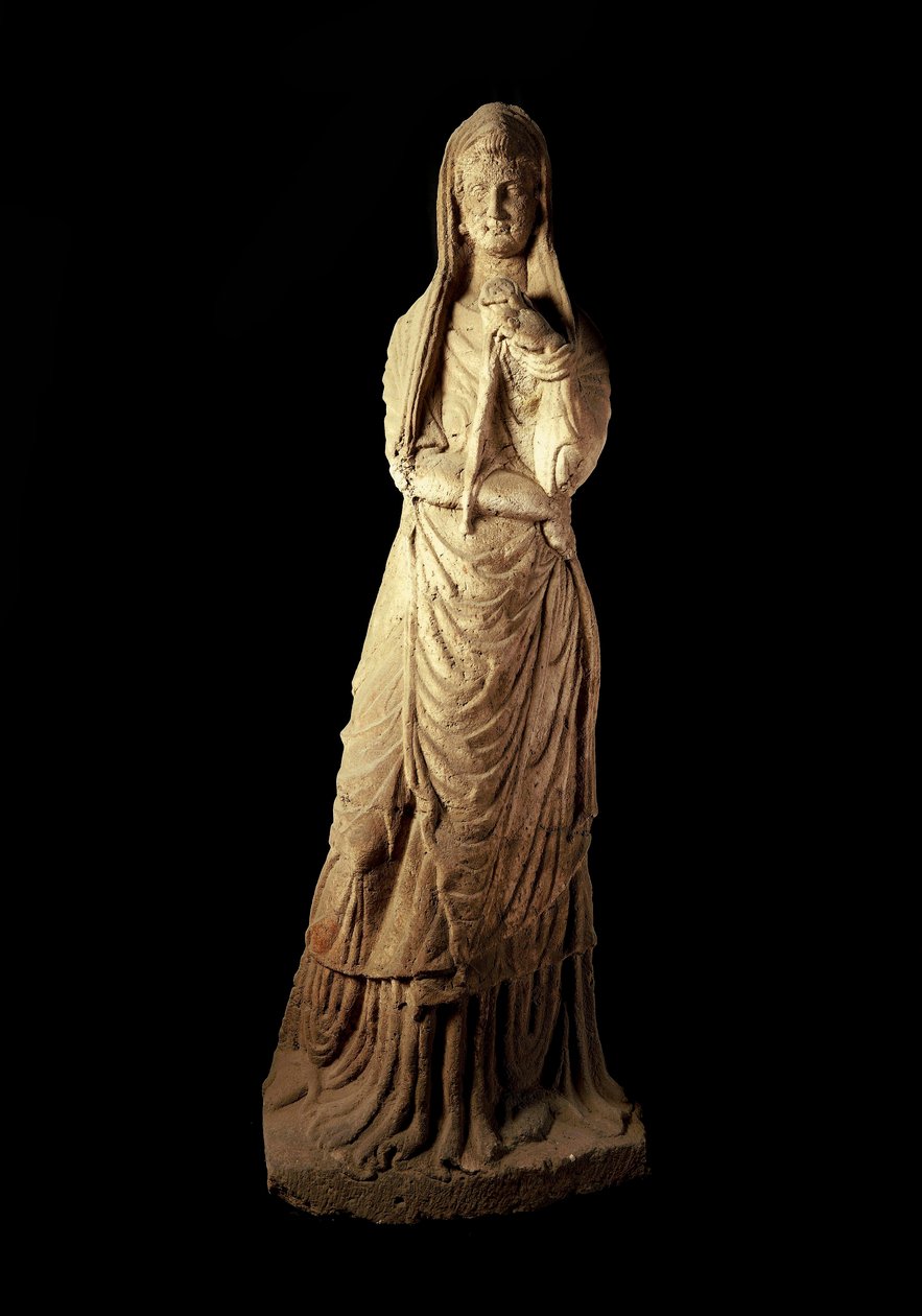 Romersk konst: begravningsstatyer i kalksten. 1:a århundradet f.Kr. Sön 2,1 m Neapel, Arkeologiska museet av Roman