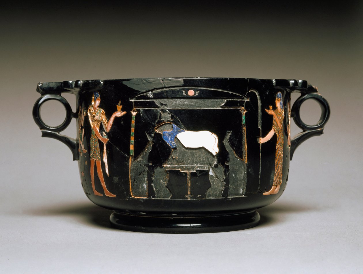 Romersk konst: kopp med egyptiska motiv. 1:a århundradet e.Kr. från Castellammare di Stabia. sön h. 12 cm Nationella arkeologiska museet i Neapel av Roman