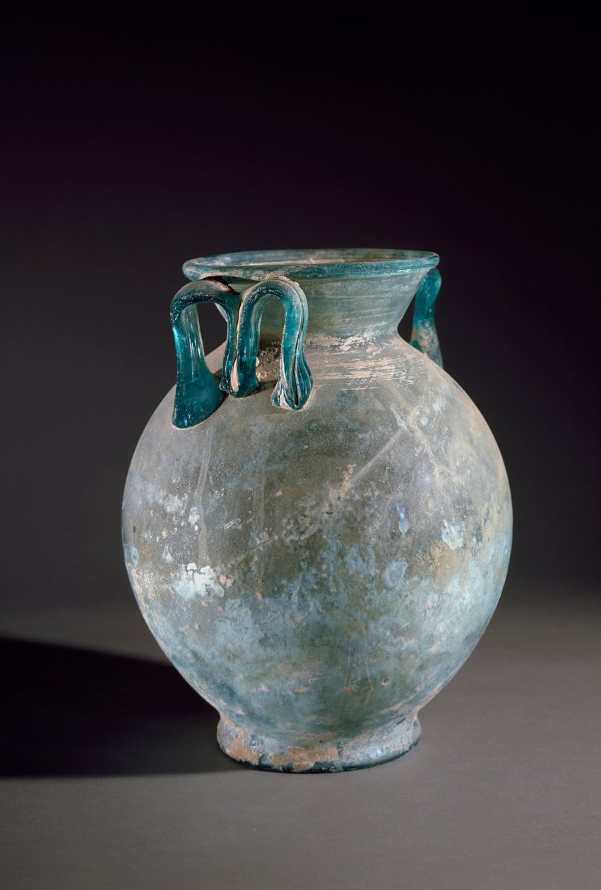 Romersk konst: glasvas med handtag. Från Pompei, Italien. Neapels arkeologiska museum av Roman