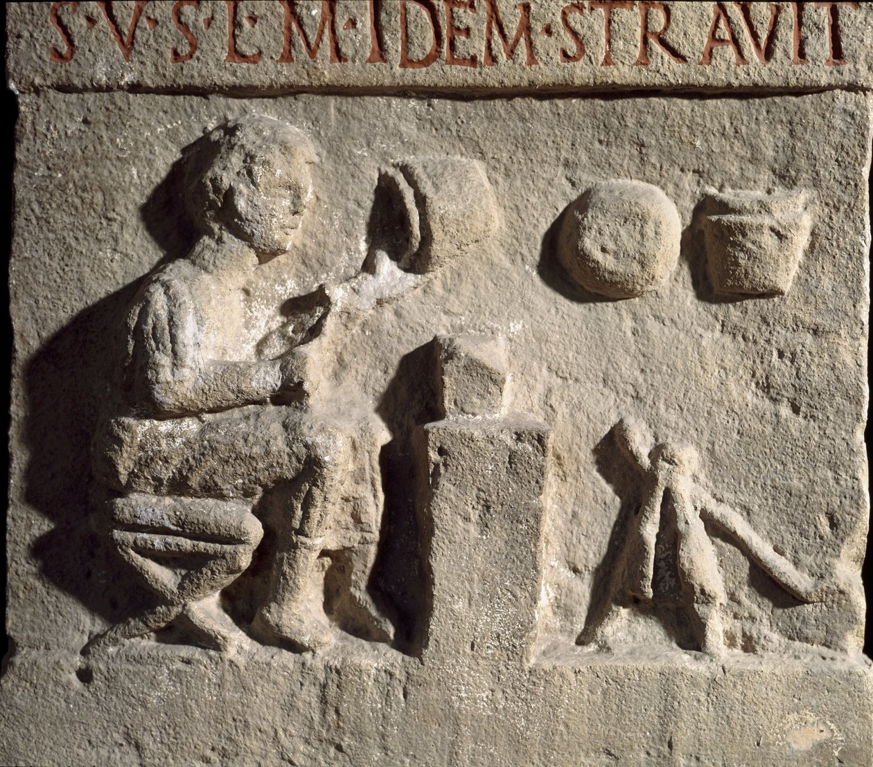 Romersk konst: lågrelief som representerar en krukmakares stopp. 1:a århundradet e.Kr. Rom Museo della Civilta Romana av Roman