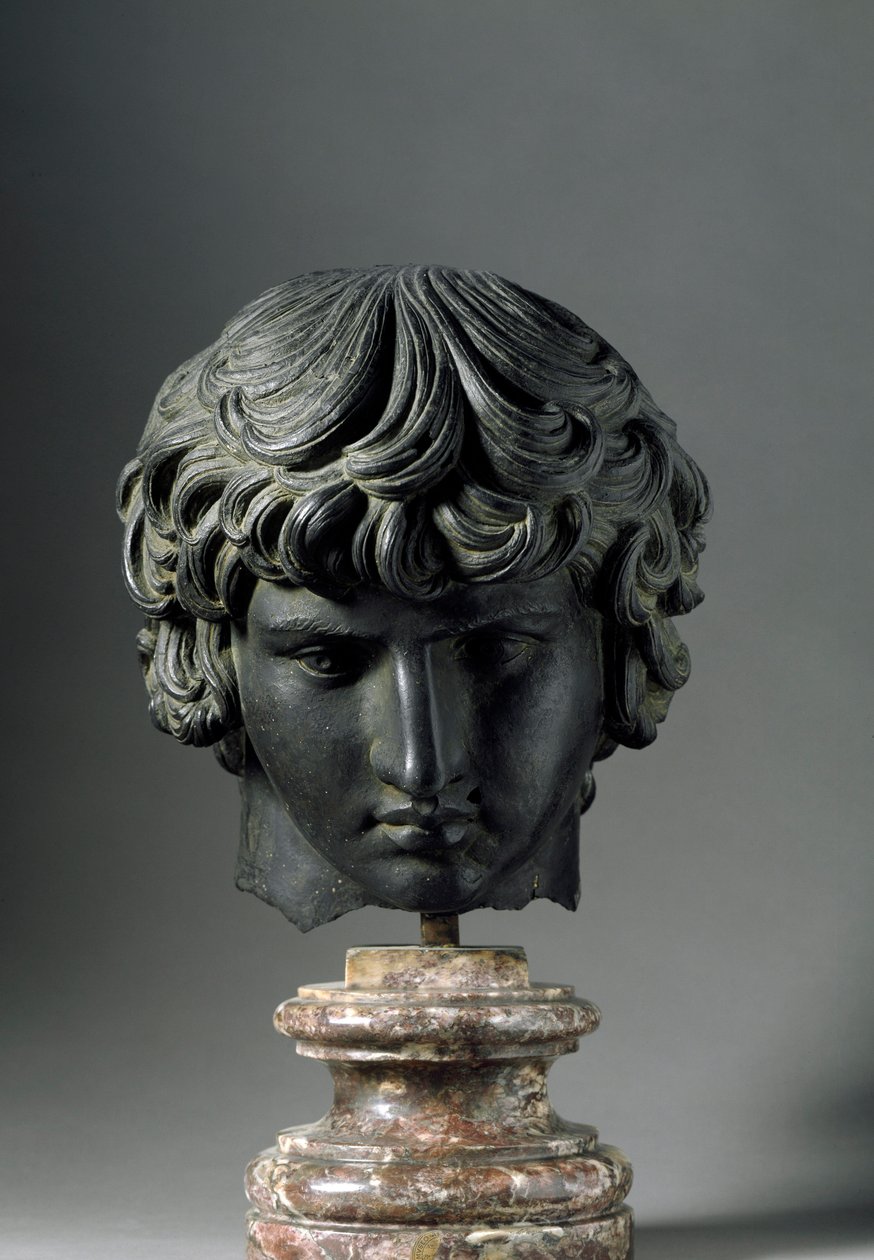 Romersk konst: representation av Antinous (eller Antinoo, ca 110-130), ung man älskare av kejsar Hadrianus. Bronsskulptur. Florens, Museo Archeologico av Roman