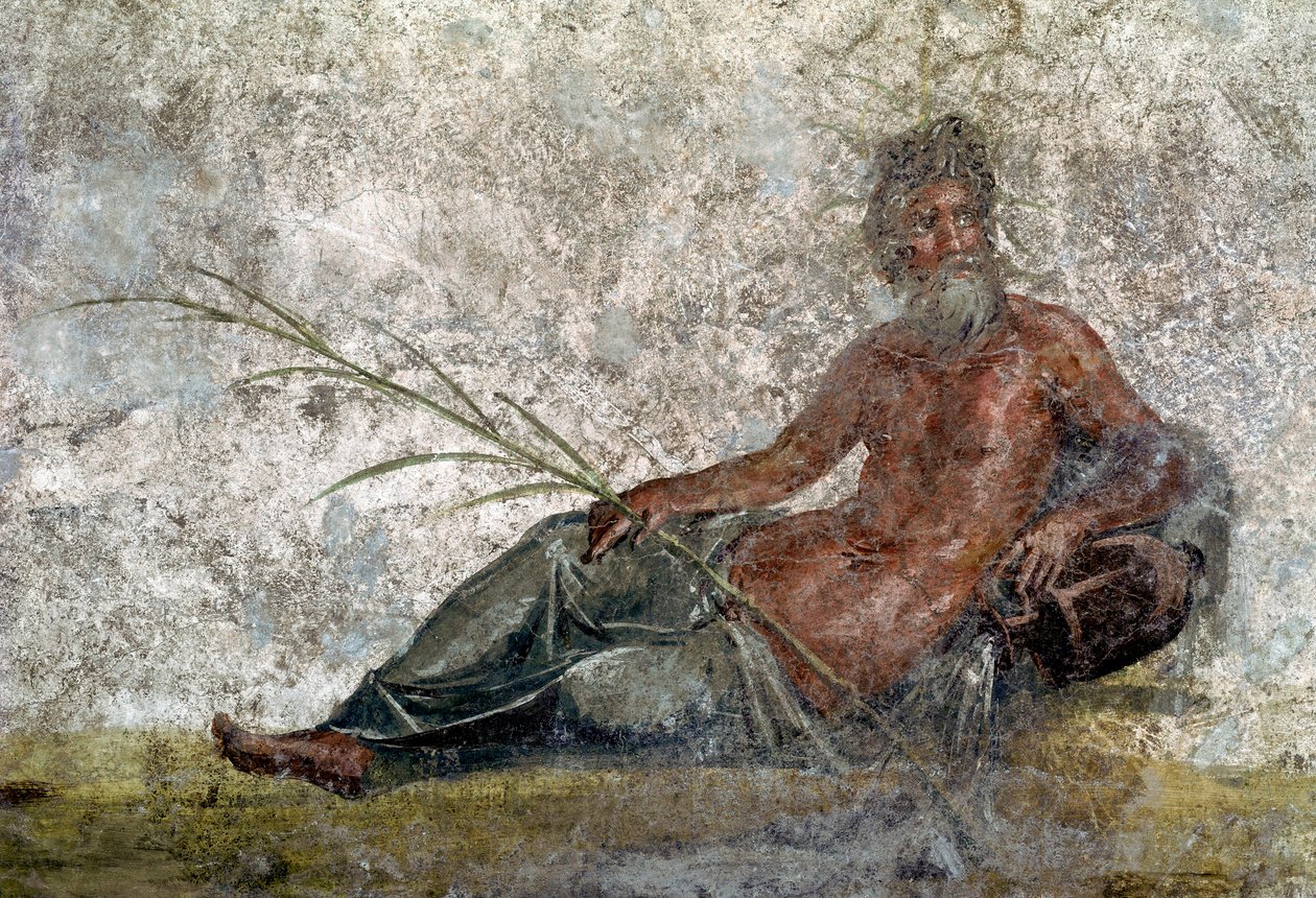 Romersk konst: representation av guden River. Detalj av en fresk från huset av Vestales i Pompei. 1:a århundradet e.Kr. Paris, Louvren av Roman