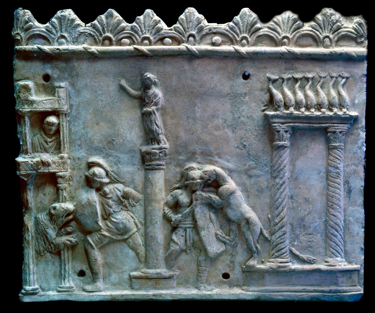 Romersk konst: scen för strid mellan gladiatorer mot odjur eller venatio. 1:a århundradet f.Kr. Genève, Museum of Art and History av Roman