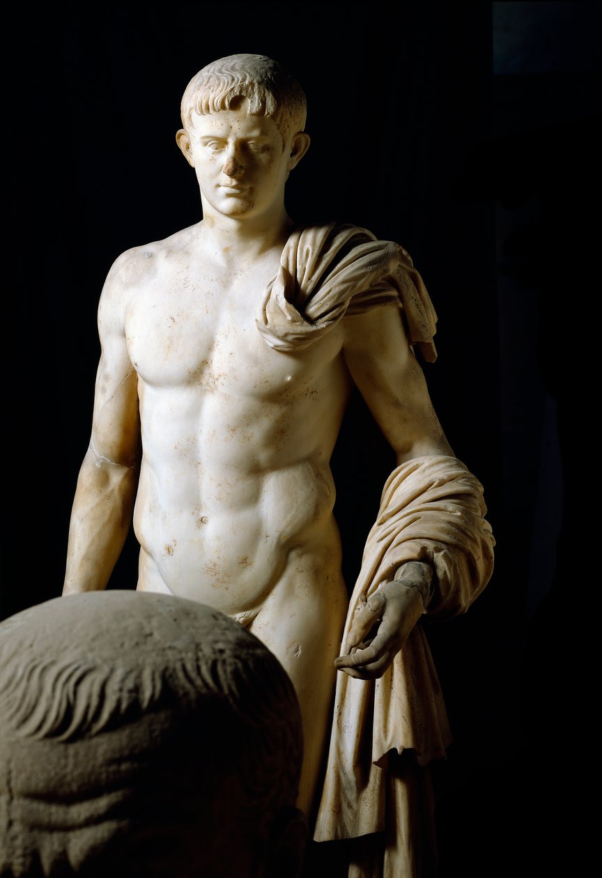 Romersk konst: staty av kejsar Claude I (Tiberius Claudius Drusus) (10 f.Kr.-54 e.Kr.) från Formia. Museo Archeologico Nazionale, Neapel av Roman