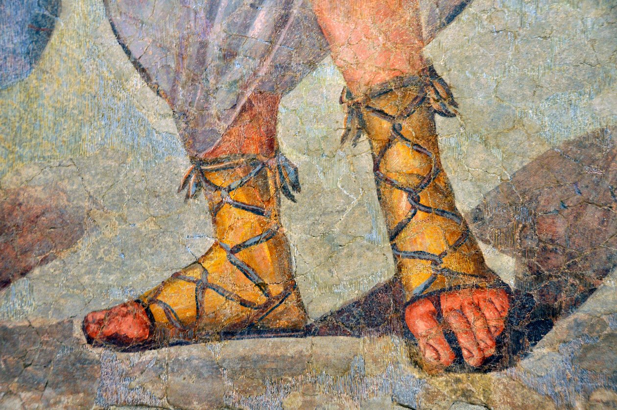 Romerska skor med snörning. Detalj. Sent 200-talet - början av 300-talet (fresk) av Roman
