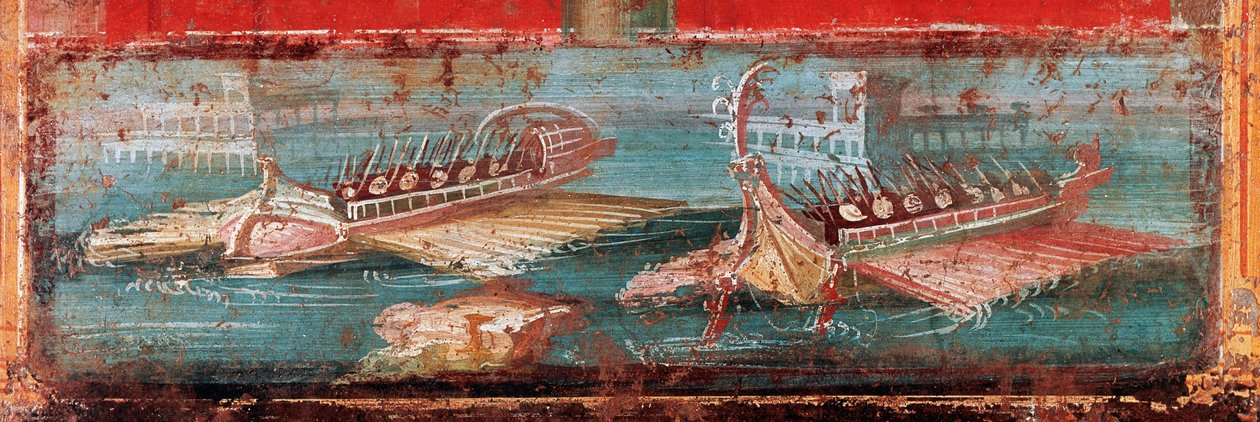 Romerska krigsskepp vid ingången till en hamn (fresk av Roman
