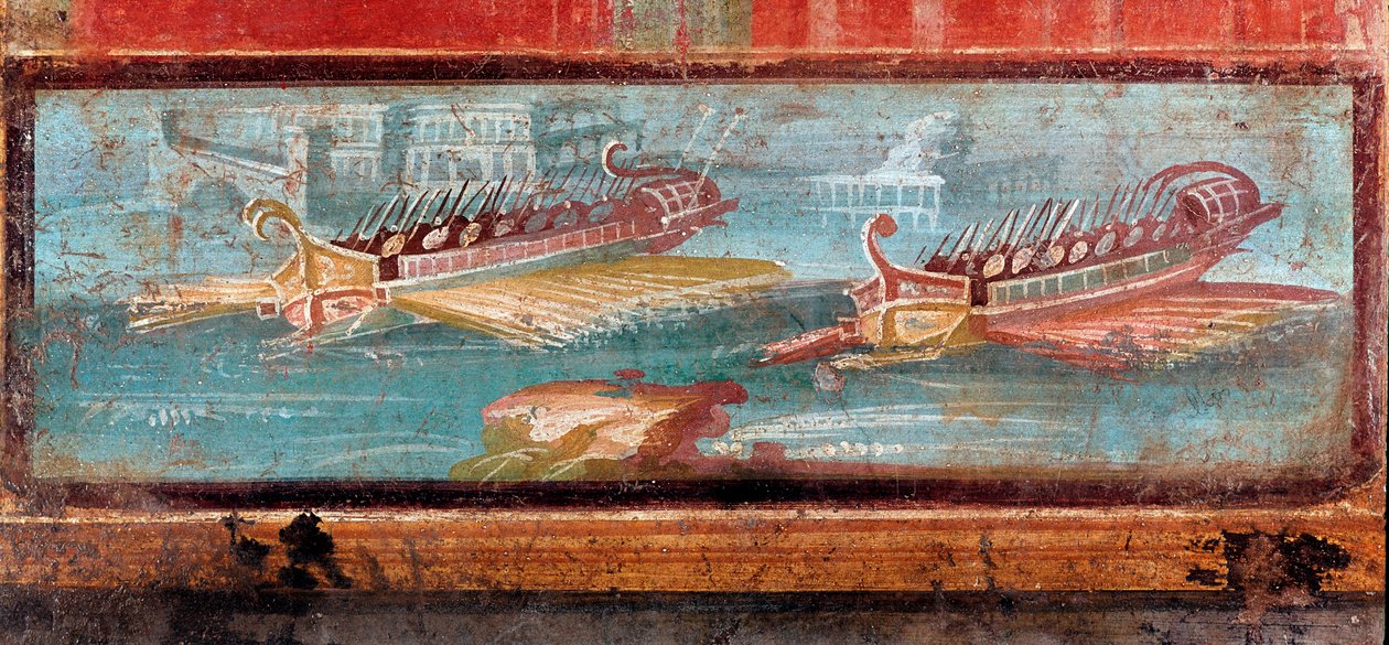 Romerska krigsskepp vid ingången till en hamn (fresk av Roman