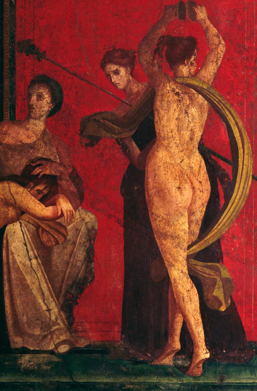 Scen från invigningen till de dionysiska mysterierna, Triclinium of the Villa of the Mysteries, Pompeji (UNESCOs världsarvslista av Roman