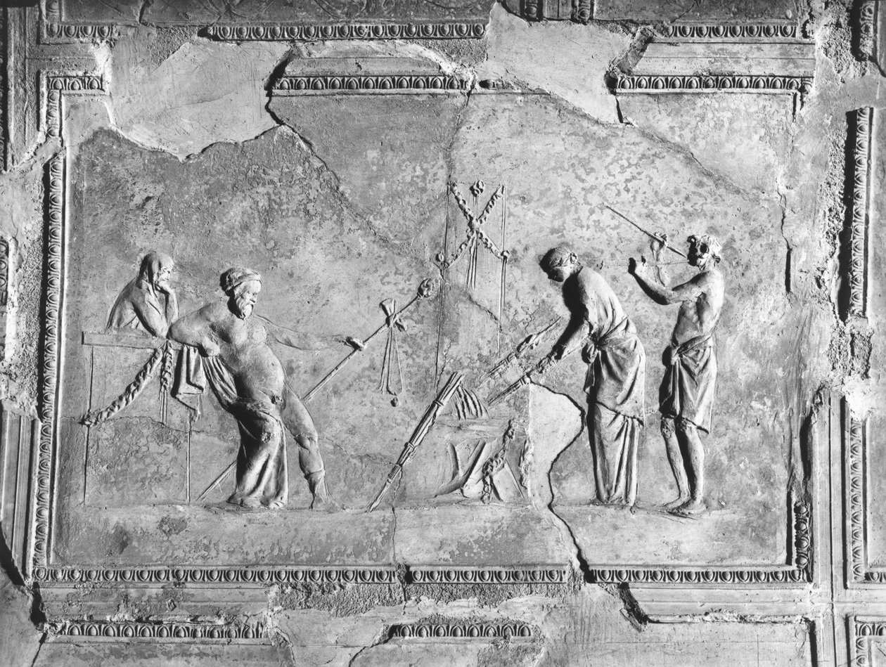 Scen av dionysiska mysterier (detalj av 242795) (stuckatur) (s/v foto) av Roman