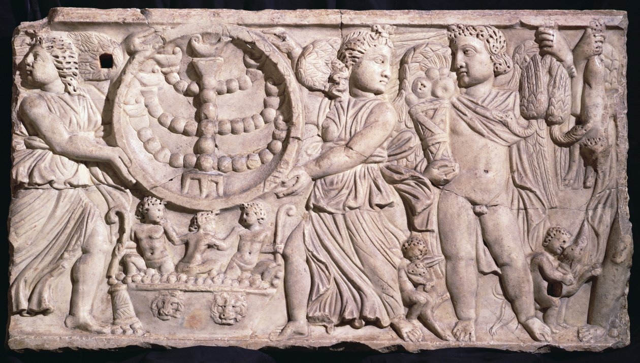 Krydda Sarkofag med Menorah (marmor) av Roman