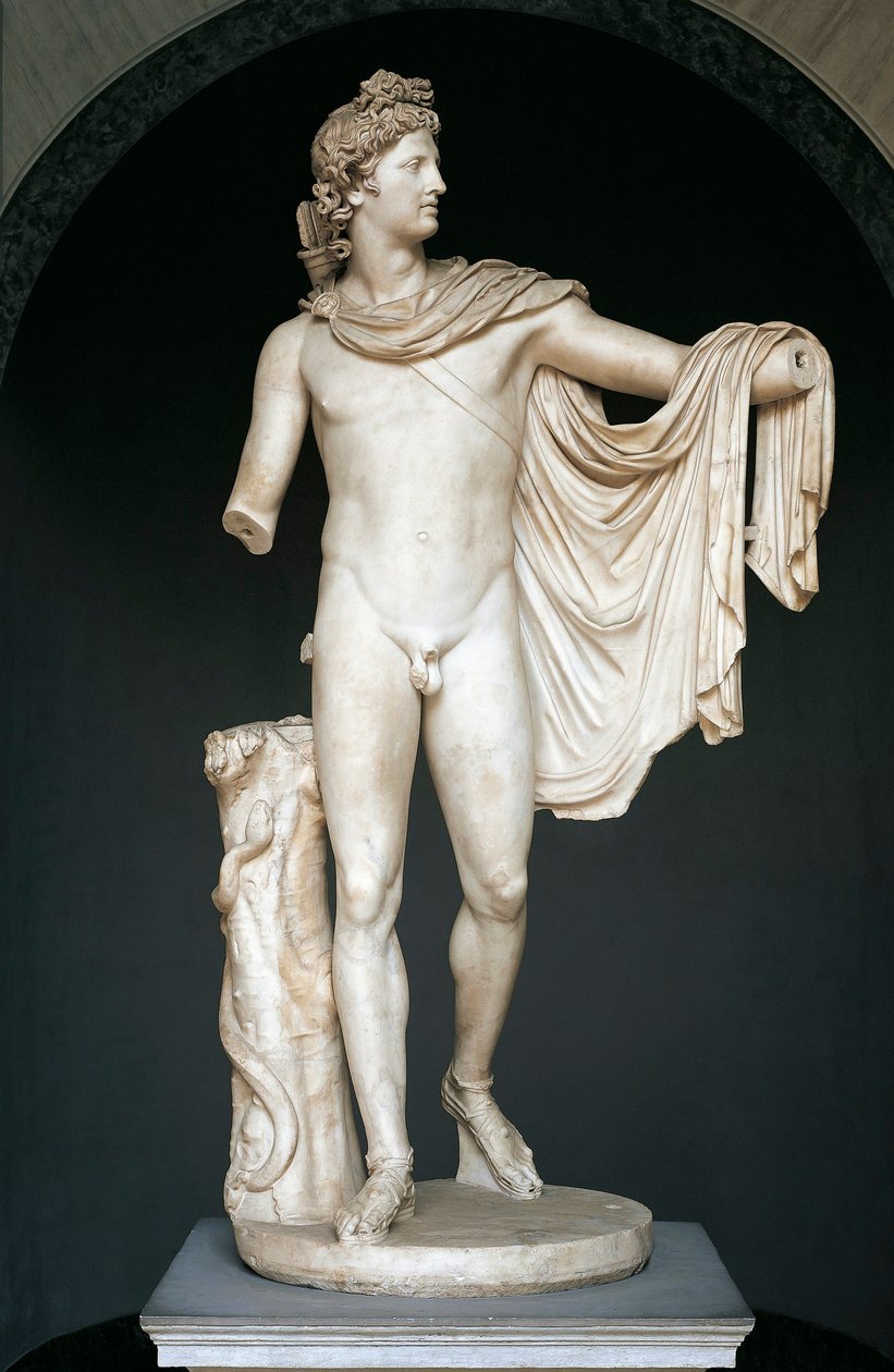 Staty känd som Apollo Belvedere, kopia efter grekiskt brons original från 300-talet f.Kr. (marmor) av Roman