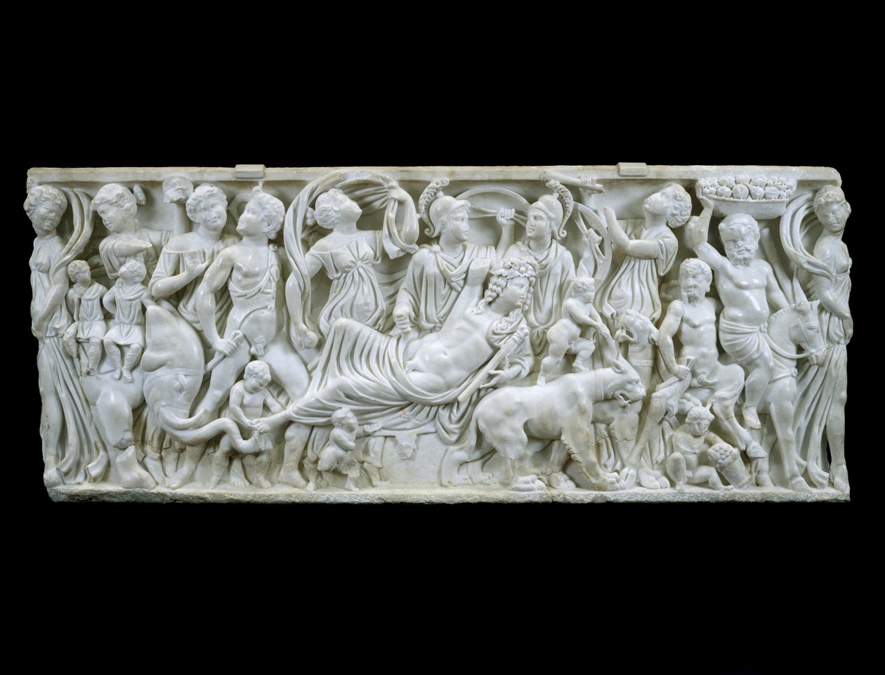 The Indian Triumph of Dionysos, AD 180-195 (vit marmor) av Roman