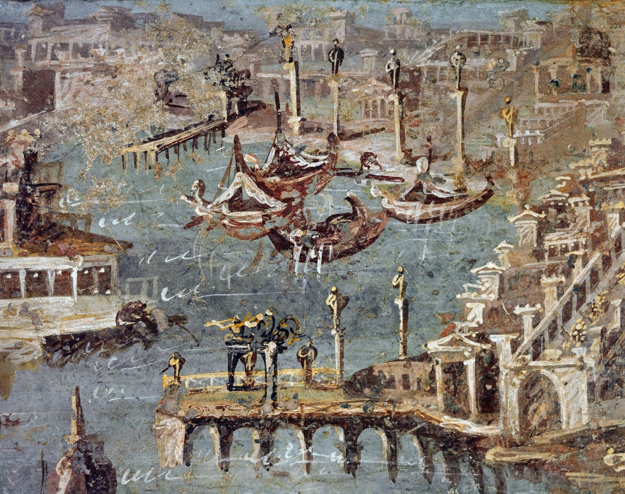 Staden och hamnen i Pozzuoli (fresk av Roman