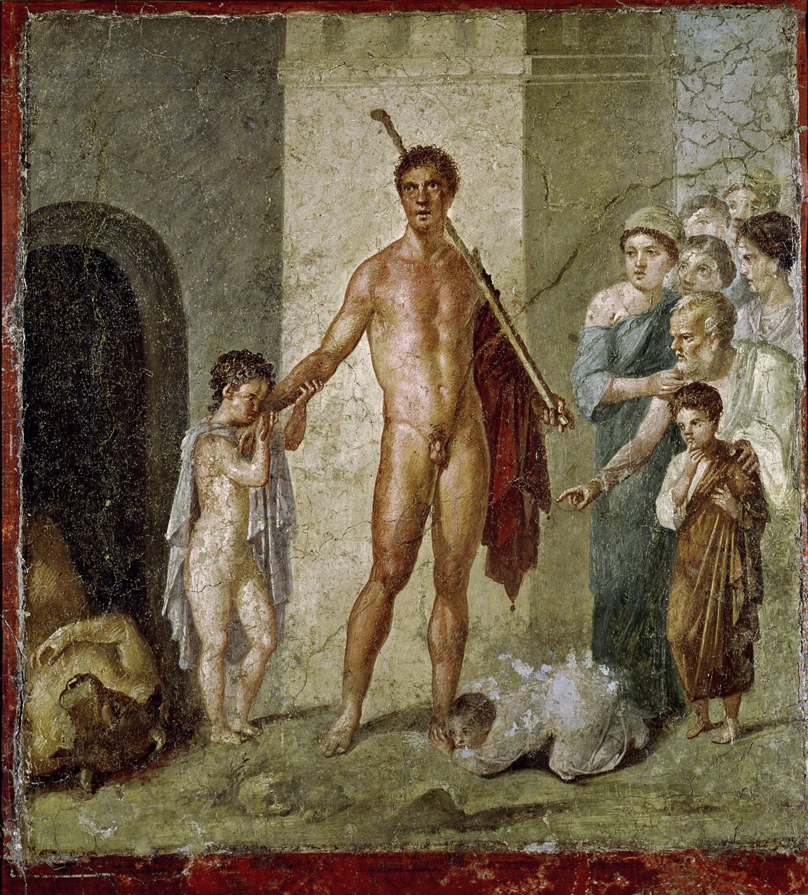 Theseus befriar barn från Minotauren, från Gavius Rufus hus, Pompeji, 4:e pompeianska stilen, ca 50-79 e.Kr. av Roman