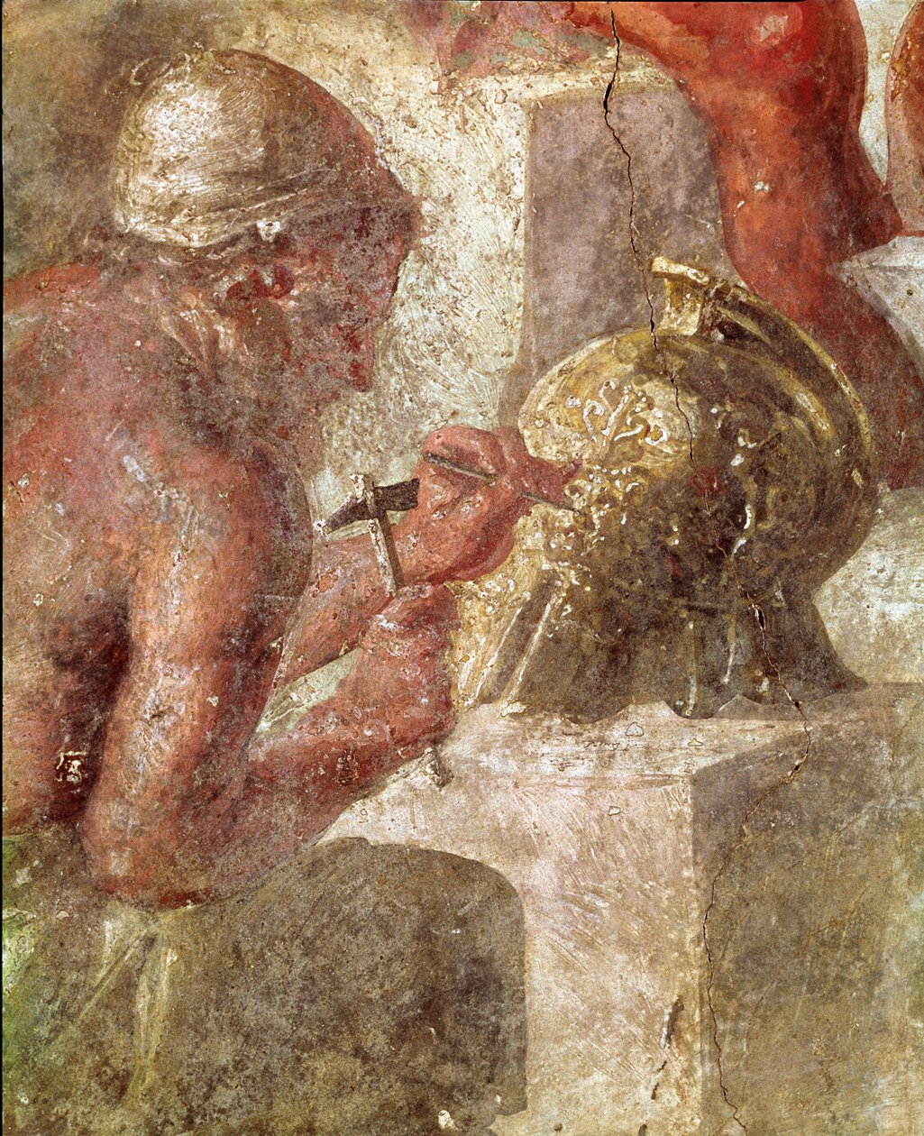 Thetis vid Vulcans smedja, detalj av en arbetare (fresk av Roman