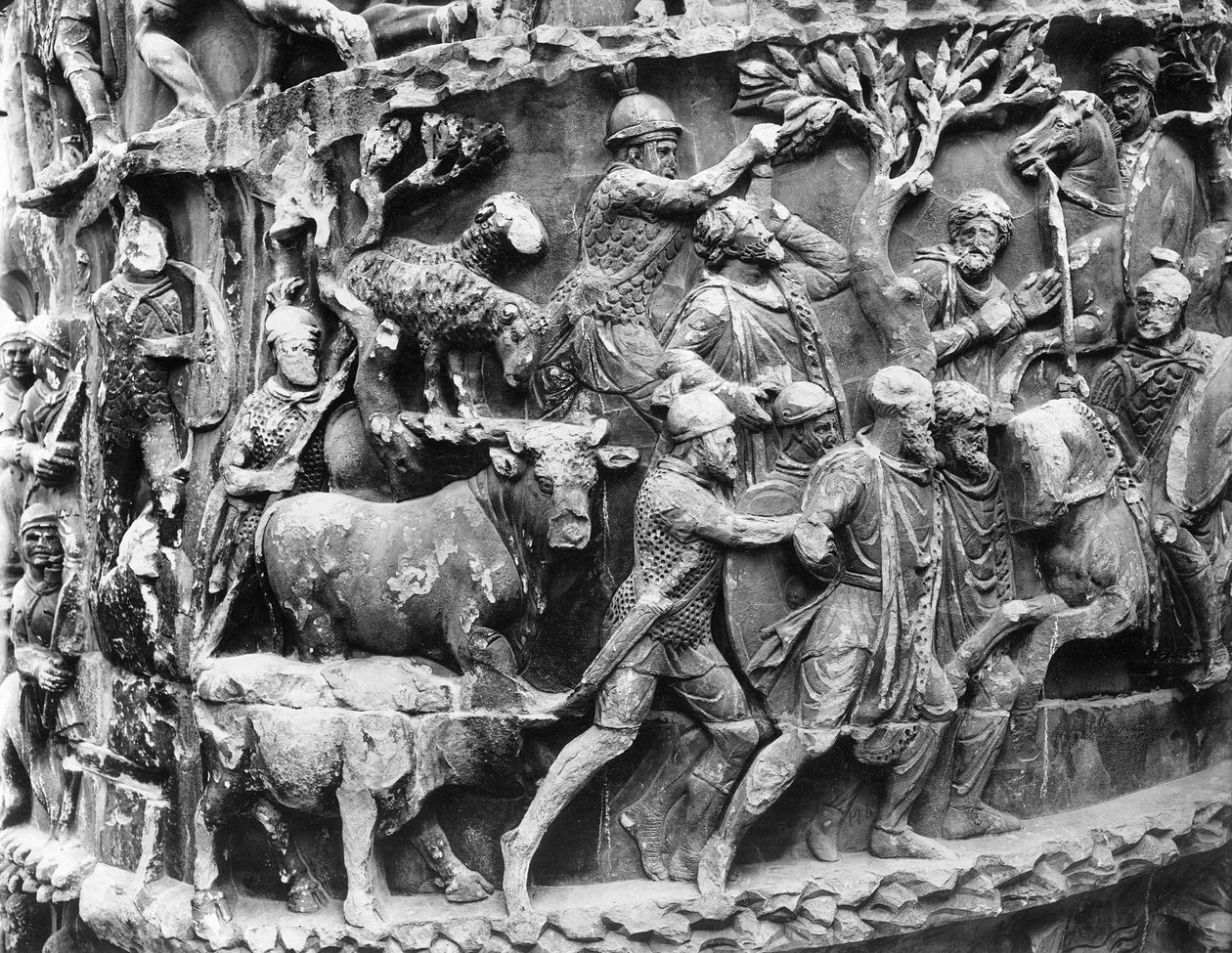 Transport av tyska fångar och krigsbytet, detalj från Marcus Aurelius kolumn (kolonna Antonina) av Roman