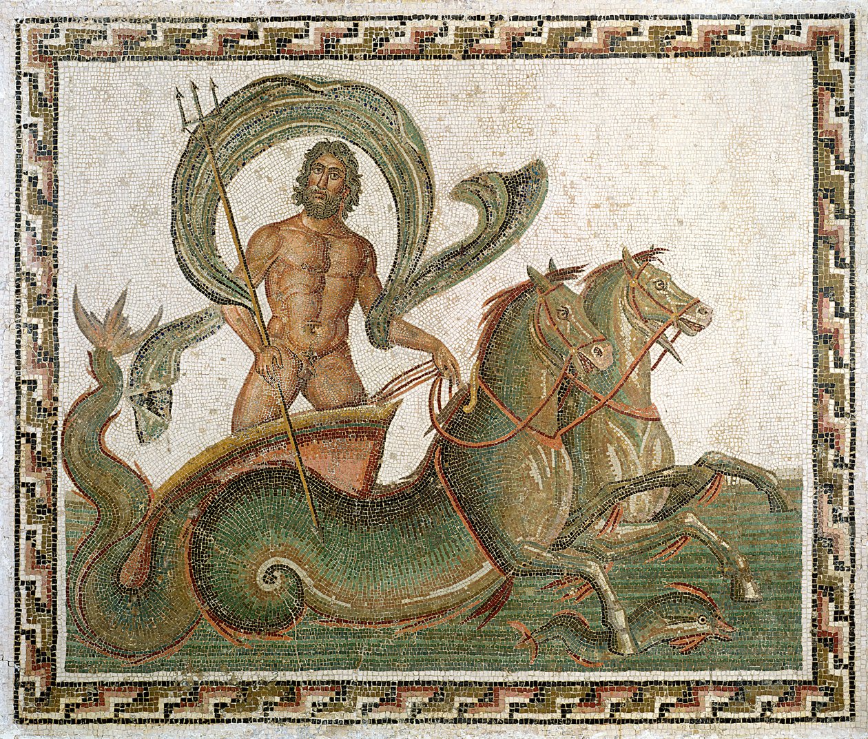 Triumf av Neptunus, trottoar från House of Wadi Blibane, Sousse (gamla Hadrumetum) (mosaik) av Roman