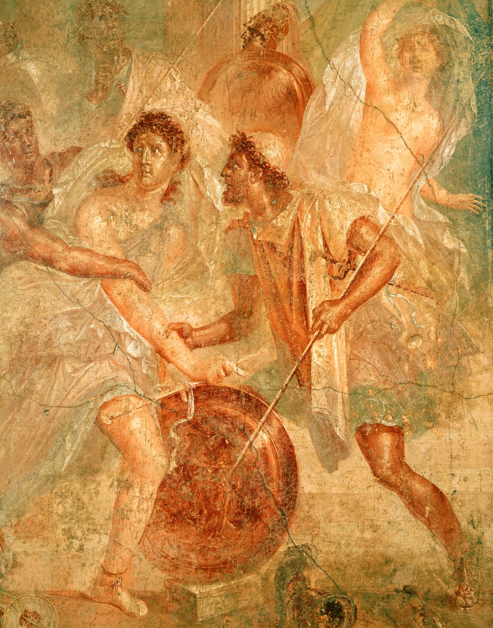 Ulysses och Diomedes känner igen Akilles förklädd till den kvinnliga Pyrrha bland Lycomedes döttrar på Skyros, från Pompeji (fresk) av Roman
