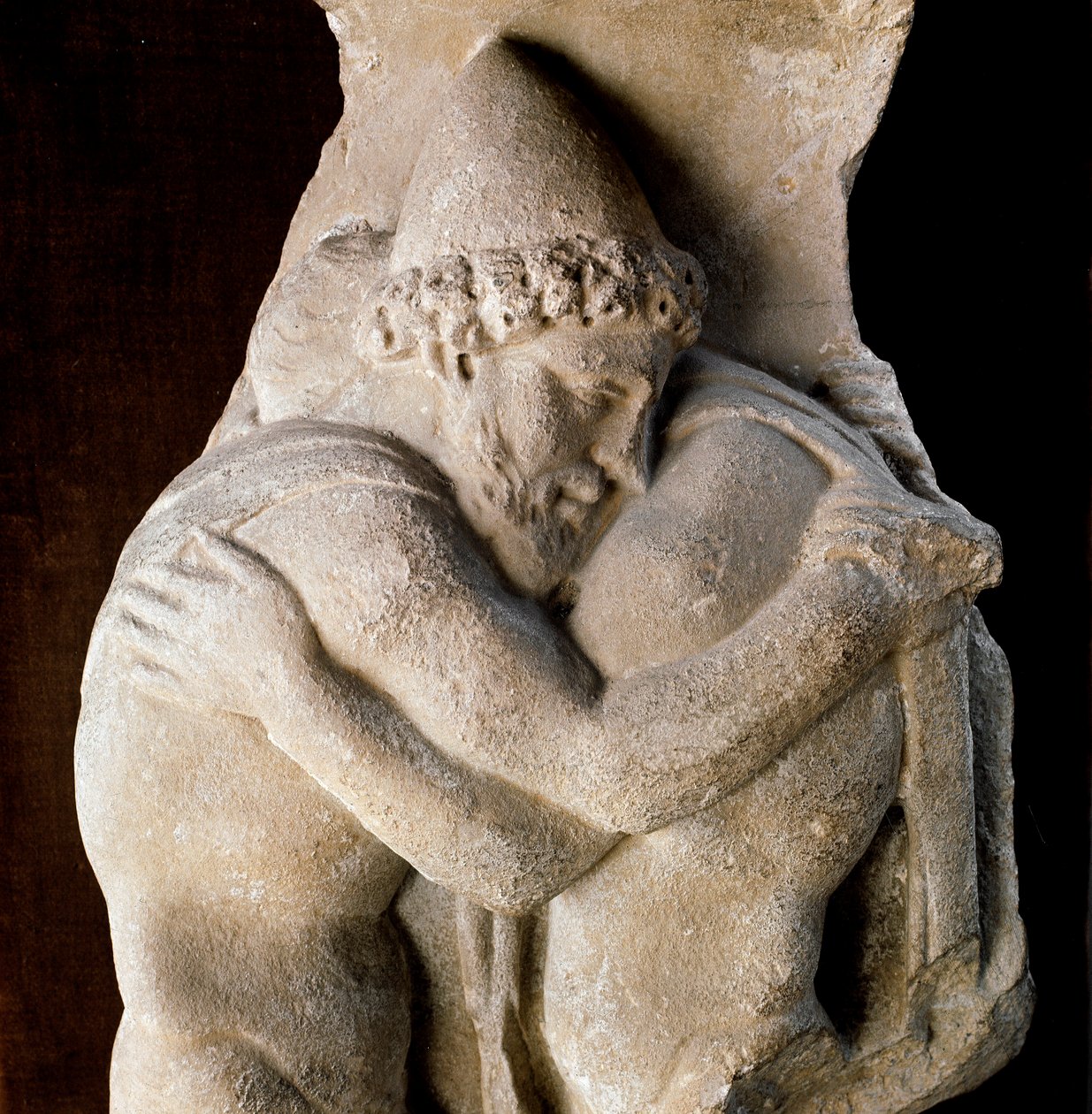 Ulysses och hans far Laerte King of Ithaca Fragment av marmorsarkofag, 2:a århundradet. Rom, Museo Barracco av Roman