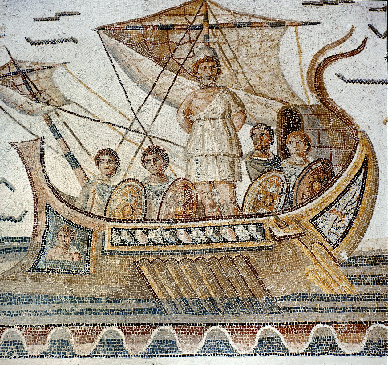 Ulysses and the Sirens, från "The Odyssey" av Homer (mosaik) av Roman