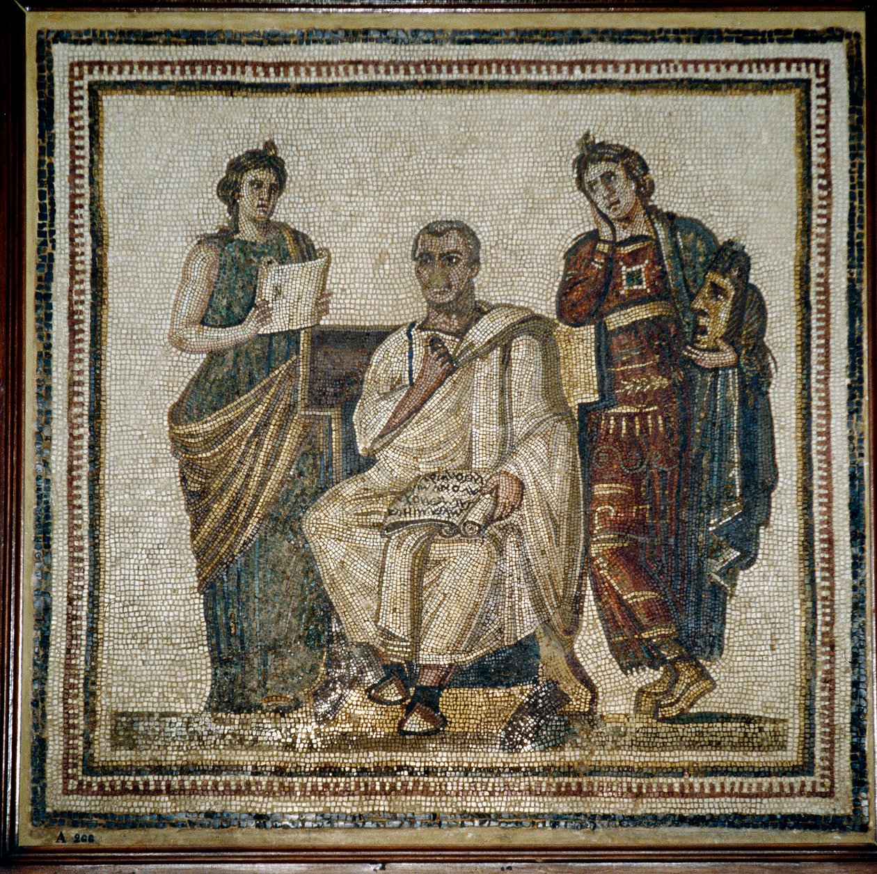 Virgil (Virgilio) och två muser (Clio och Melpomene) - början av 300-talet av Roman