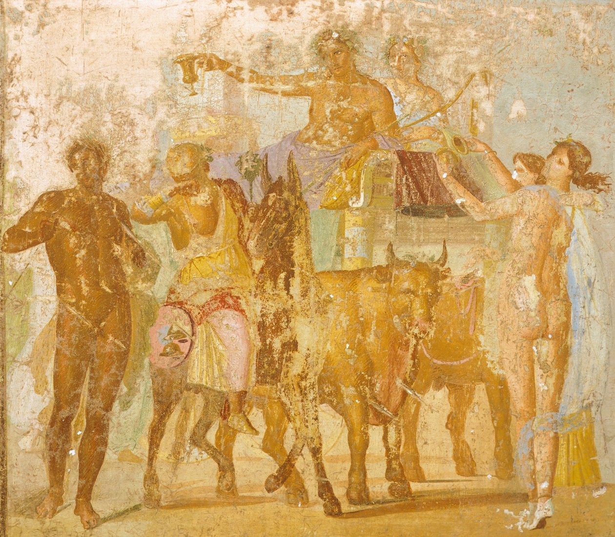 Väggmålning som föreställer Bacchus triumf, från huset av Marcus Lucretius Fronto, Pompeji, Kampanien, romersk civilisation av Roman