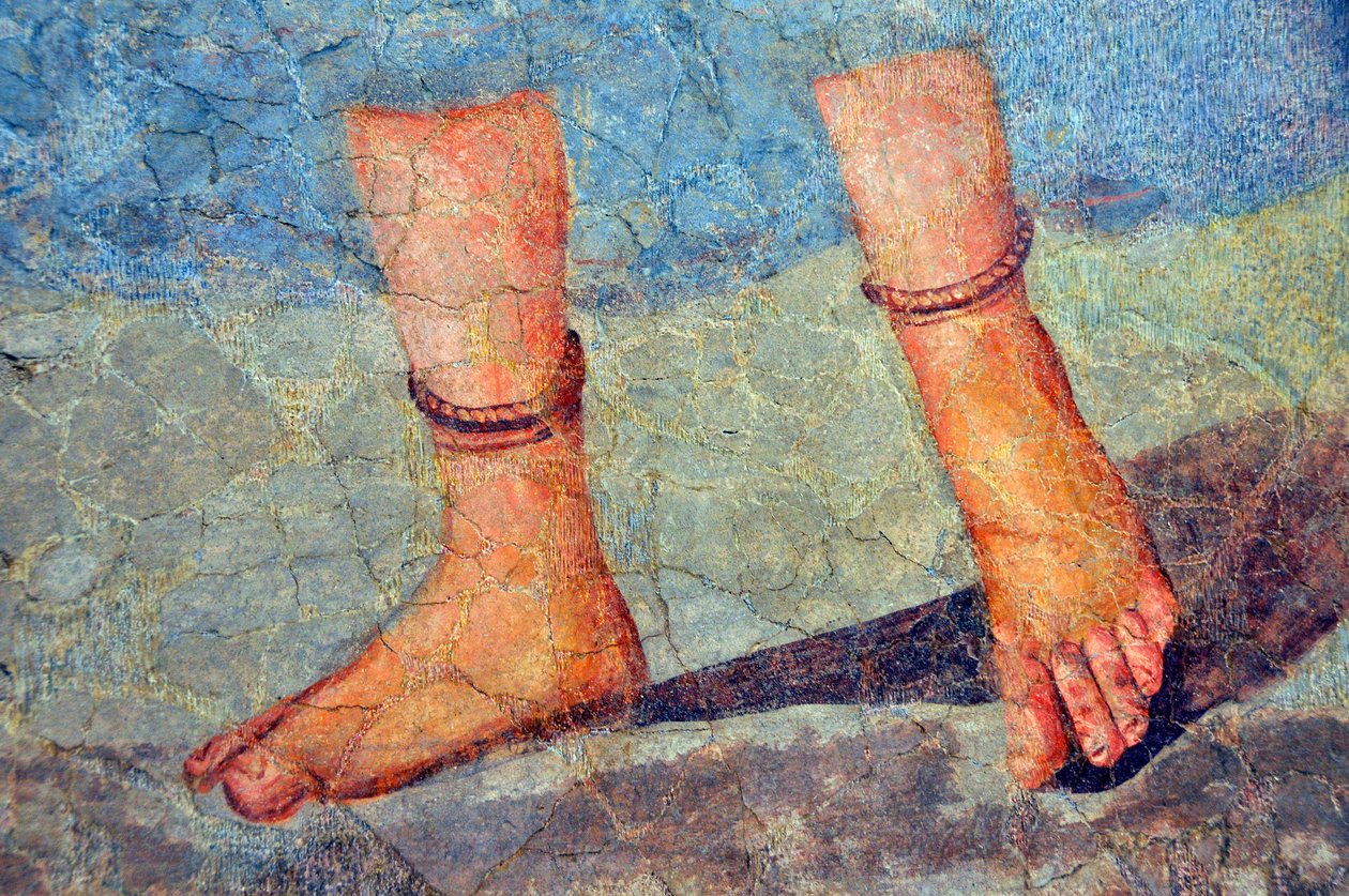 Kvinnans ben som bär fotlänkar, sent 2:a - tidigt 300-tal (fresko) av Roman