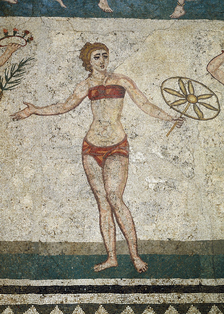 Unga romerska ägnade sig åt fysiska övningar. (Detalj av mosaik, 315-350 e.Kr.) av Roman