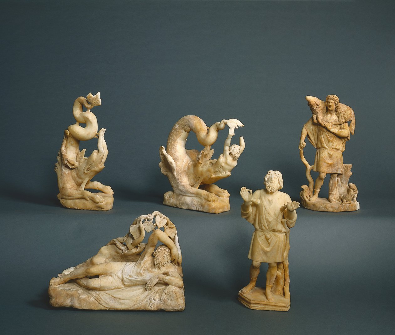 Jonah Swallowed, Jonah Cast Up, Jonah Under the Gourd Vine, Jonah Praying, 280-290 (marmor) av Roman Imperial Period