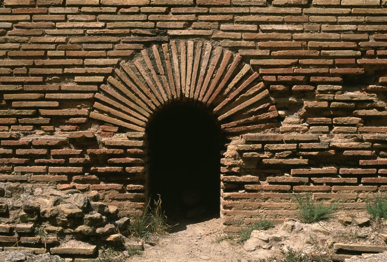 Norra termalbad, detalj av en tegelvägg, höga kejsarperioden 27 f.Kr.-395 tegel av Roman Imperial Period