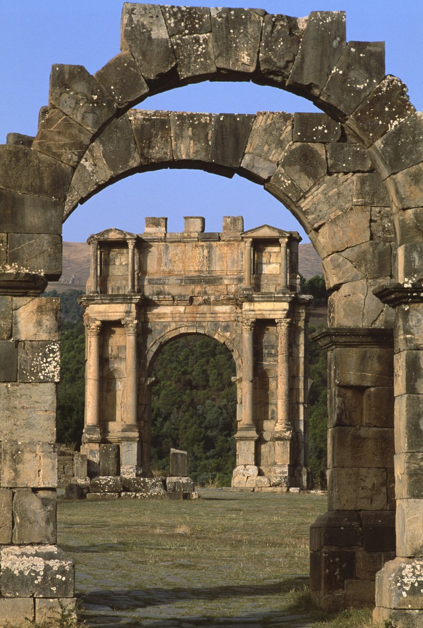 Triumfbåge byggd för att hedra kejsar Caracalla, höga kejsarperioden (27 f.Kr.-395 e.Kr.) av Roman Imperial Period
