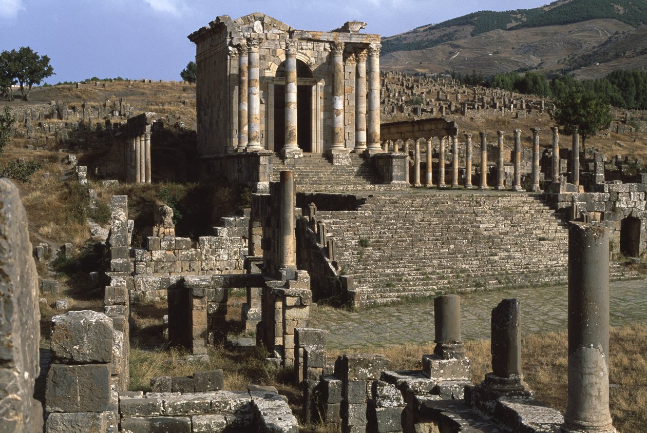Utsikt över templet för den septimianska familjen, höga kejsarperioden (27 f.Kr.-395 e.Kr.) (se även 267064 och 267065) av Roman Imperial Period