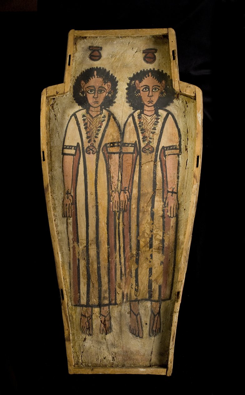 Bas av antropoid kista, övre Egypten, Thebe, sen romersk period, ca 175-200 e.Kr. (putsat och målat trä) av Roman Period Egyptian