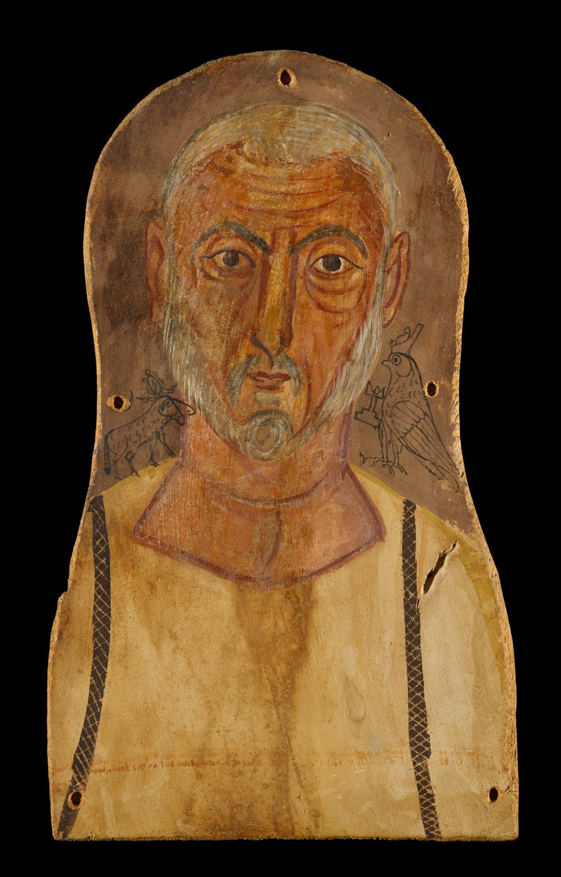Äldre man flankerad av egyptiska gudar, x.250 AD (tempera på platan) av Roman Period Egyptian