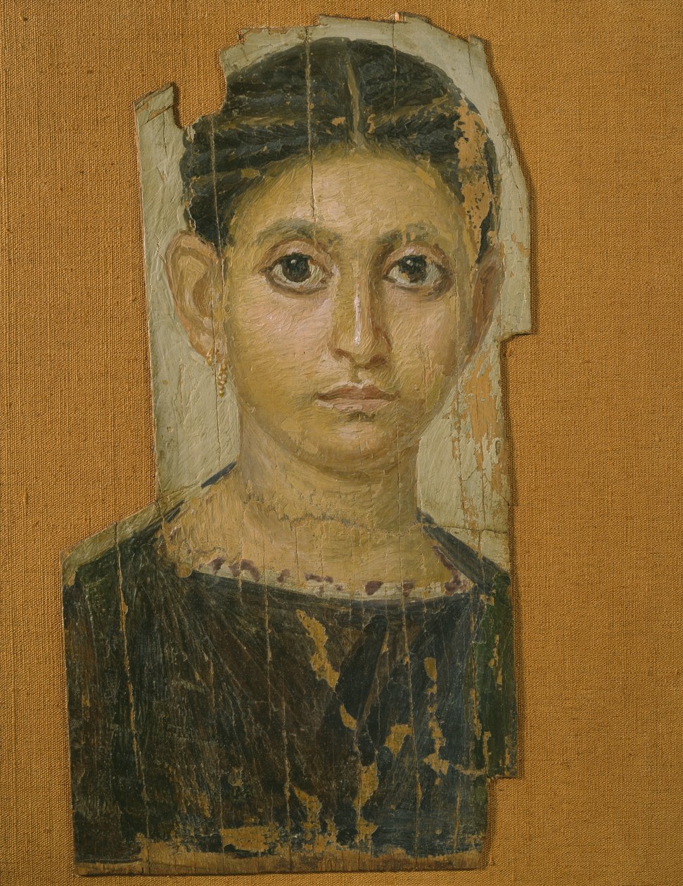 Kvinnoporträtt av mamma, från Fayum, sent 300-talet e.Kr. (enkaustiskt vax på målat trä) av Roman Period Egyptian