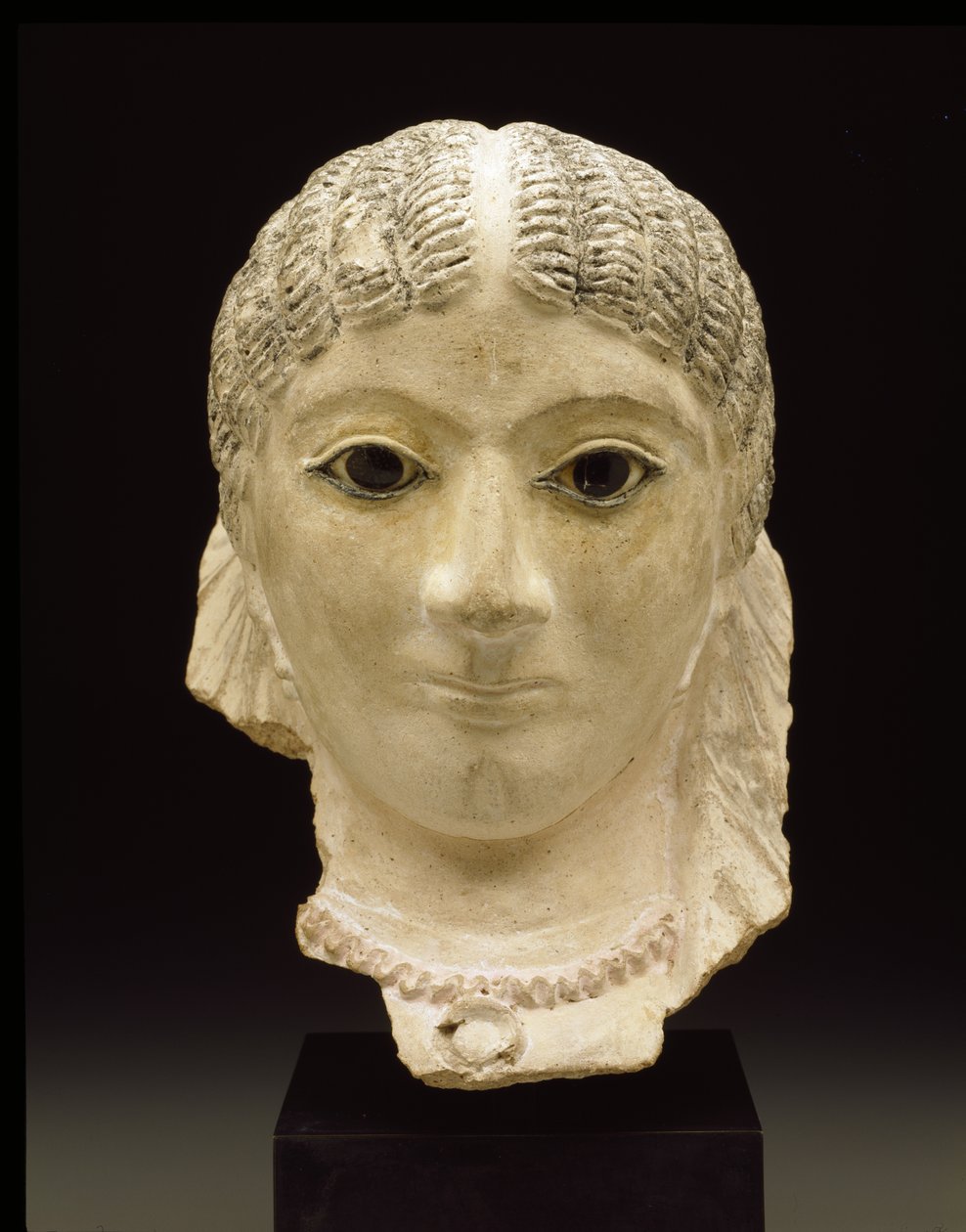 Mumieporträtt, sent 200-tal (kartonnage, färg, glas och brons) av Roman Period Egyptian