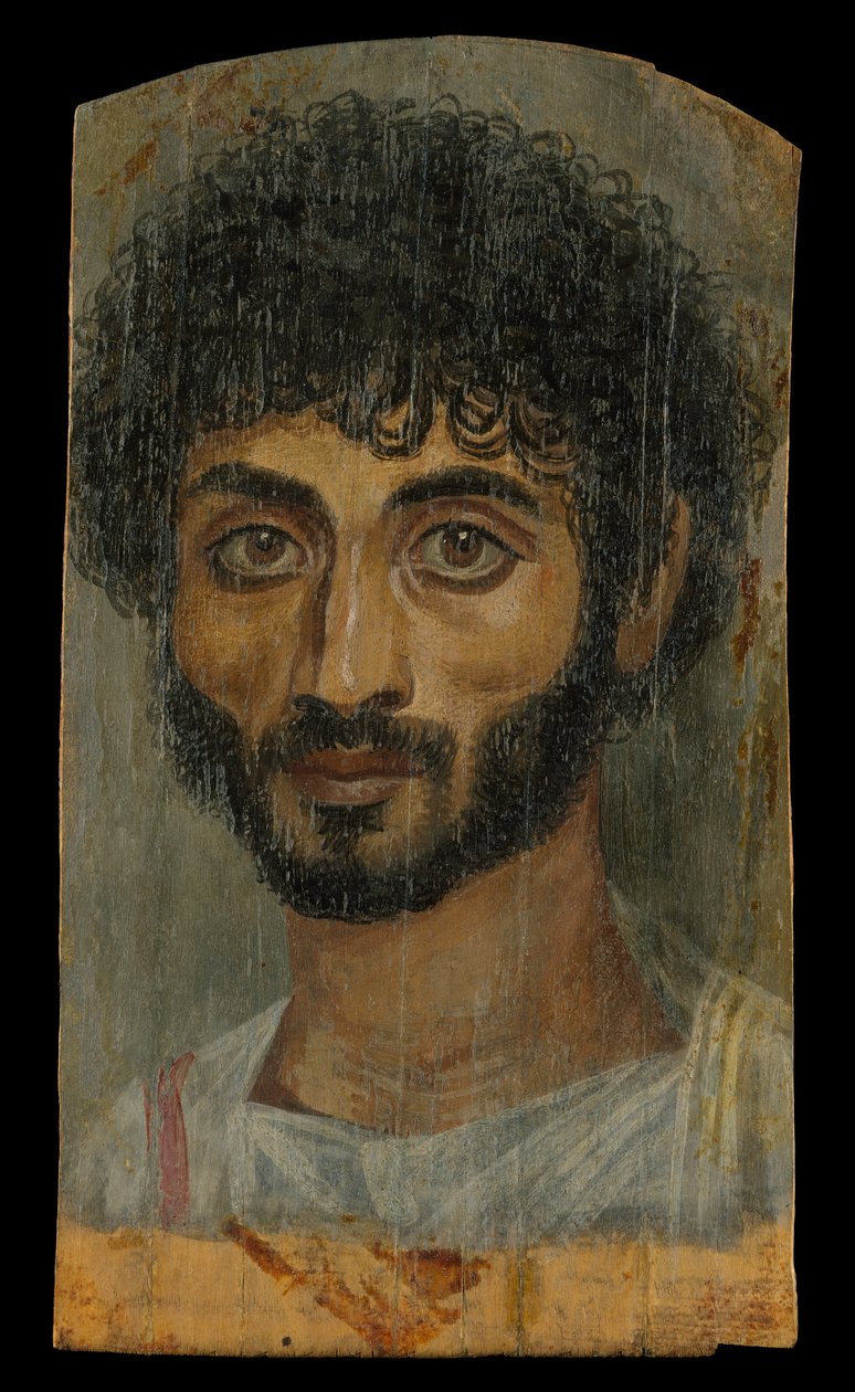 Porträtt av en tunn, skäggig man, 160-180 e.Kr. (enkaustisk, limewood) av Roman Period Egyptian